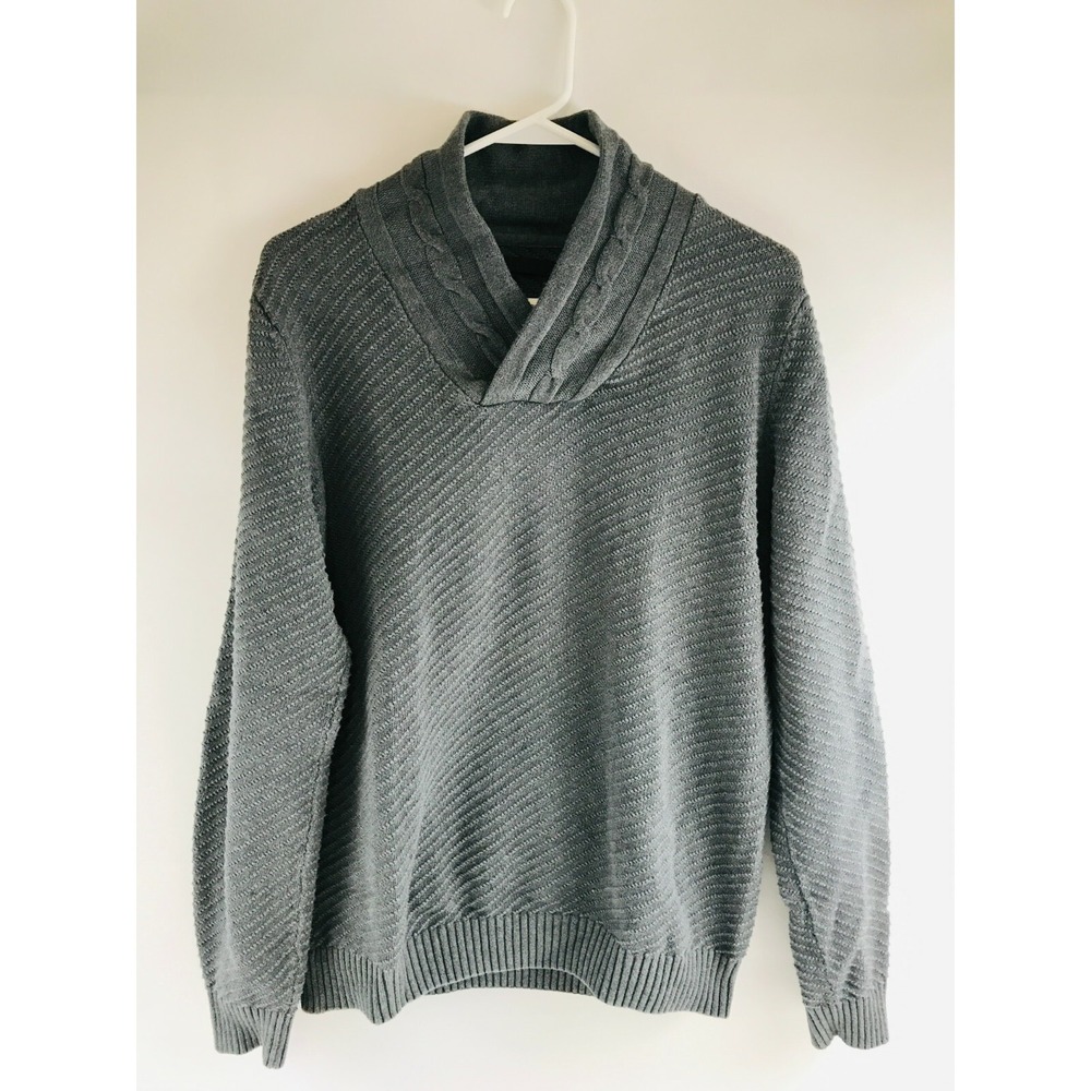 Sean John Sweater Women's Size Large Gray Cable-Knit Rib Shawl Neck Pullover